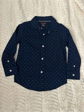 Cat & Jack Navy Dot Long Sleeve Button-Down Shirt with collar size 4/5 XS
